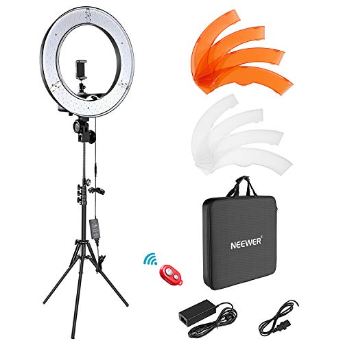 NEEWER Ring light with tripod set: 18 inch/45cm outside 55W 5600K Dimmable LED ring light with Bluetooth remote control for cell phone/camera for youtube tiktok self portrait photo, tattoo artist, make -up, salons